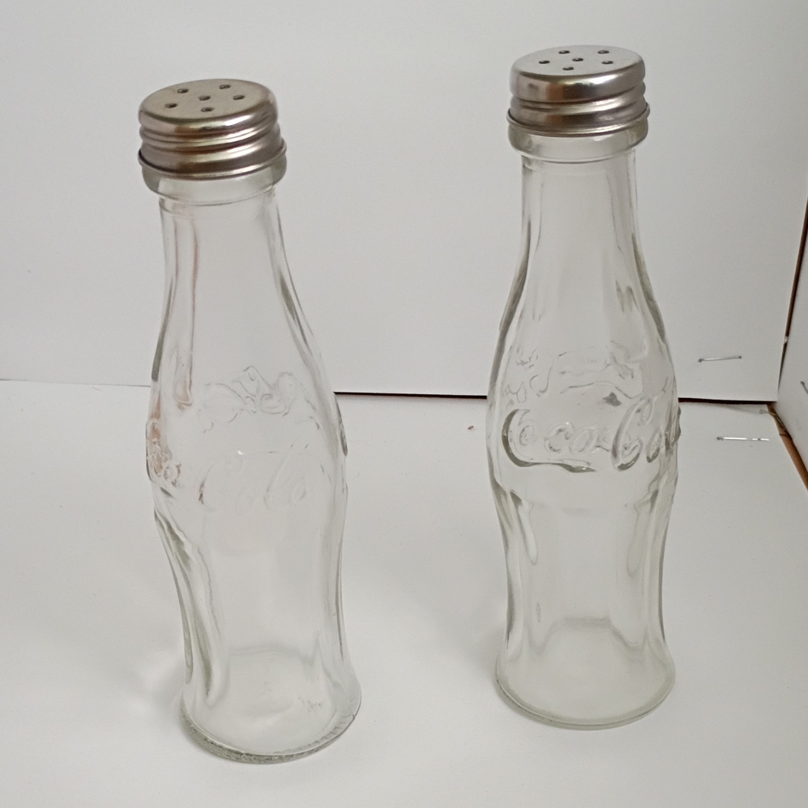 Coca-Cola Glass Bottle Collectible Salt & Pepper Shakers Set, Clear/Silver