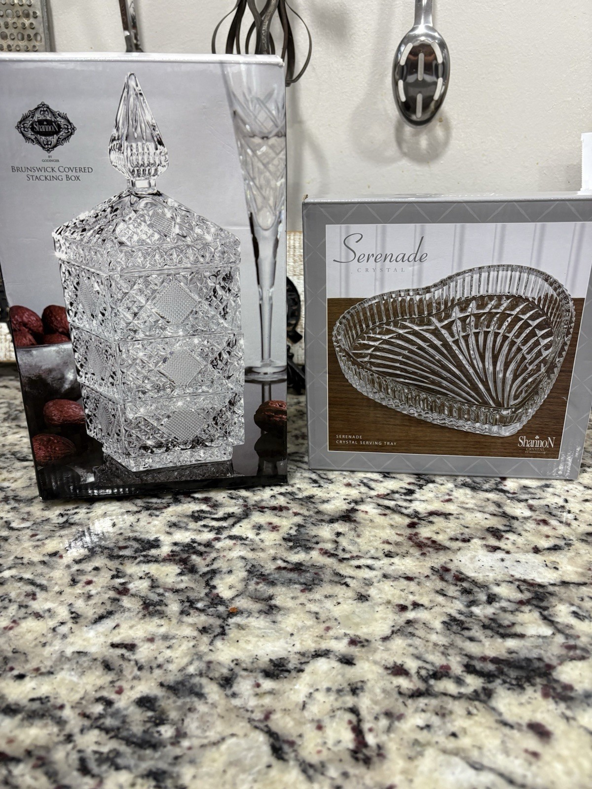 Godinger Shannon Crystal- NIB - Brunswick Covered Stacking Box & Heart Tray Godinger Shannon Crystal- NIB - Brunswick Covered Stacking Box & Heart Tray