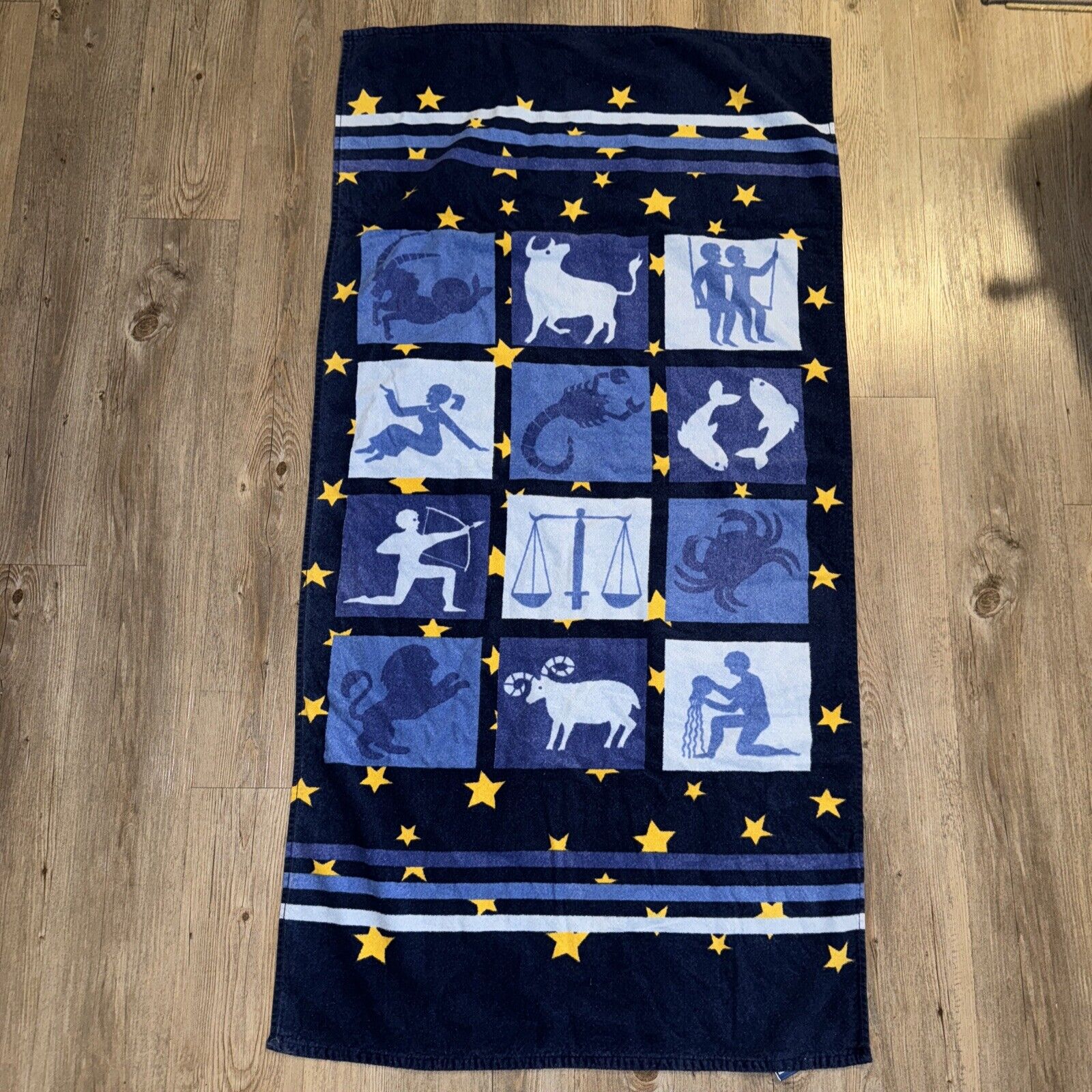 Vintage Zodiac Signs Beach Towel  Astrology Gold Stars Blue 27x52” Jcpenney