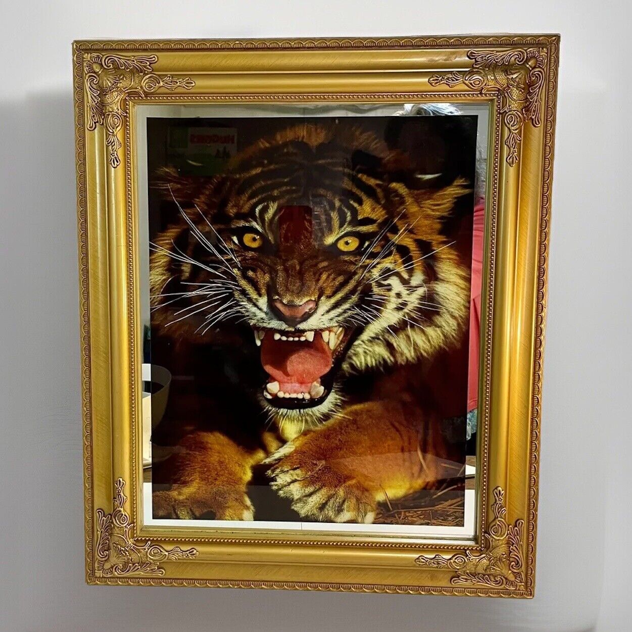 RARE Tiger Motion/Light Picture on Mirror in Shadowbox Frame Large 24x20 *READ*
