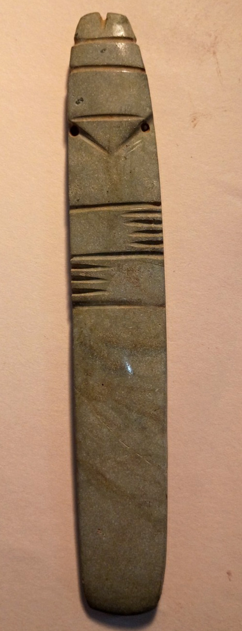 Ancient Native American Carved Banded Slate Ridged Gorget - 6.25