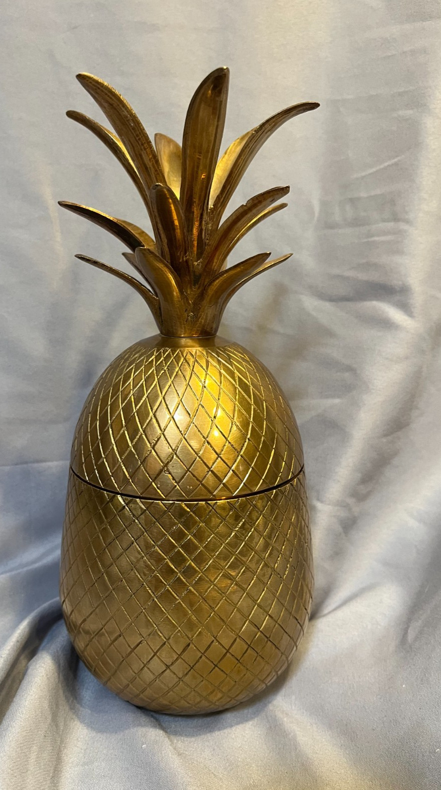 Vintage Brass Pineapple Canister 10” Large Heavy Hollywood Regency