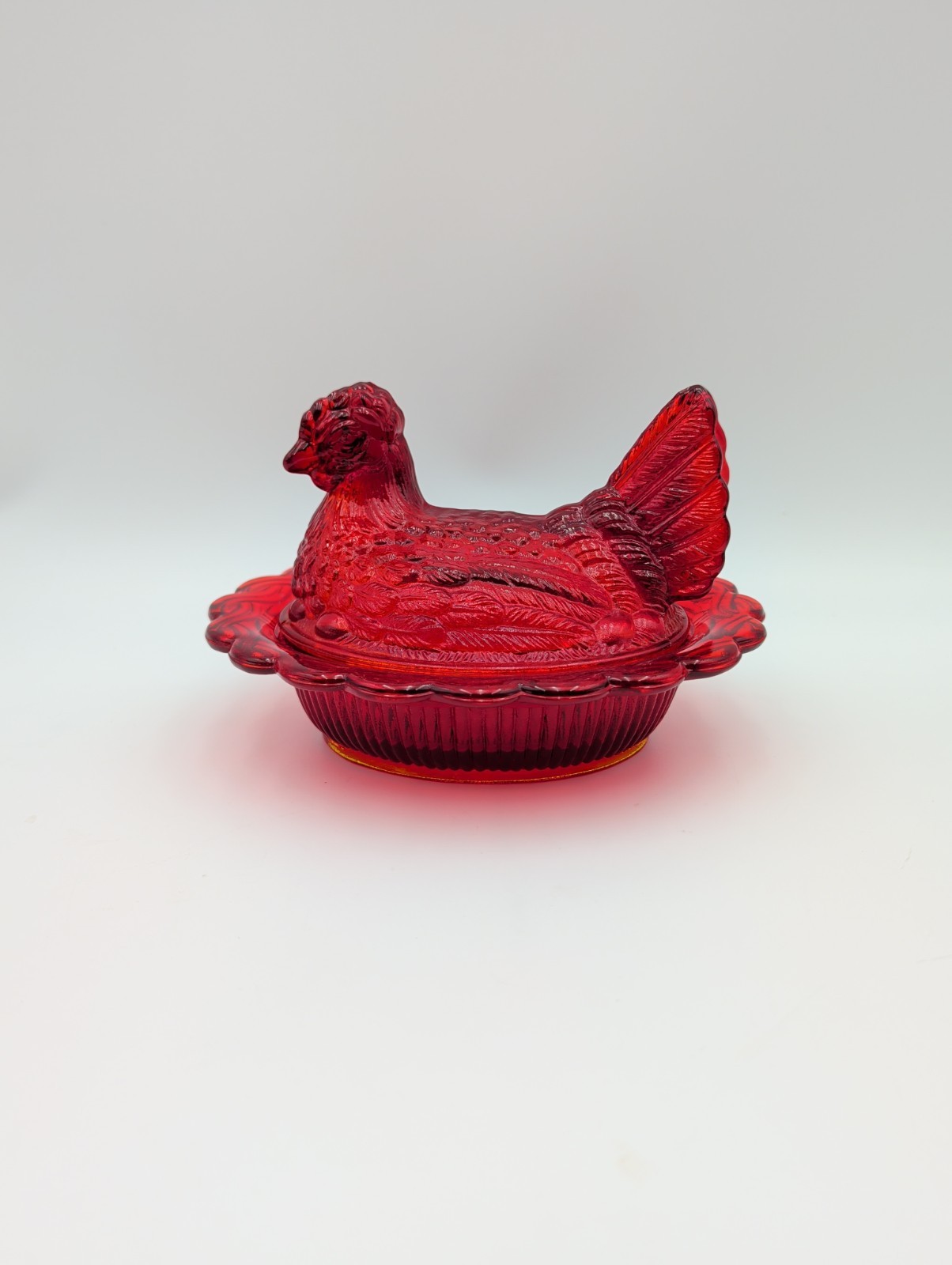 Vintage Mosser Glass Ruby Red Hen on Nest Cambridge, Ohio 6.5
