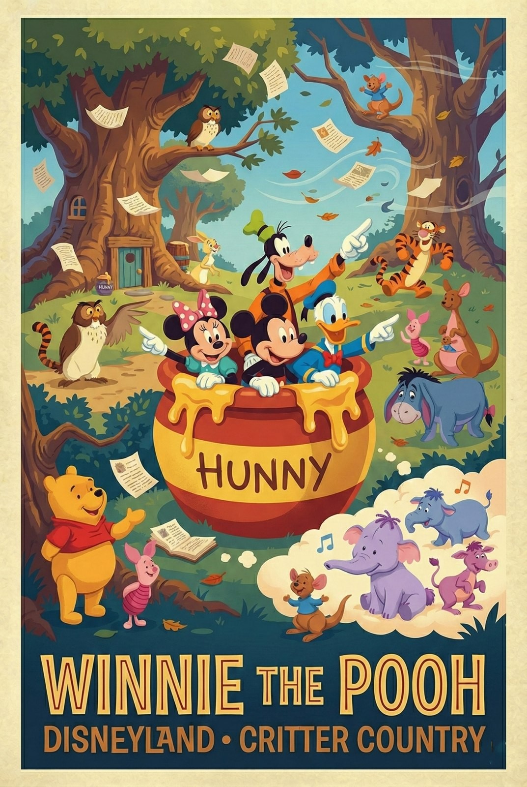 The Many Adventures of Winnie the Pooh Disneyland Attraction Ride Disney Poster