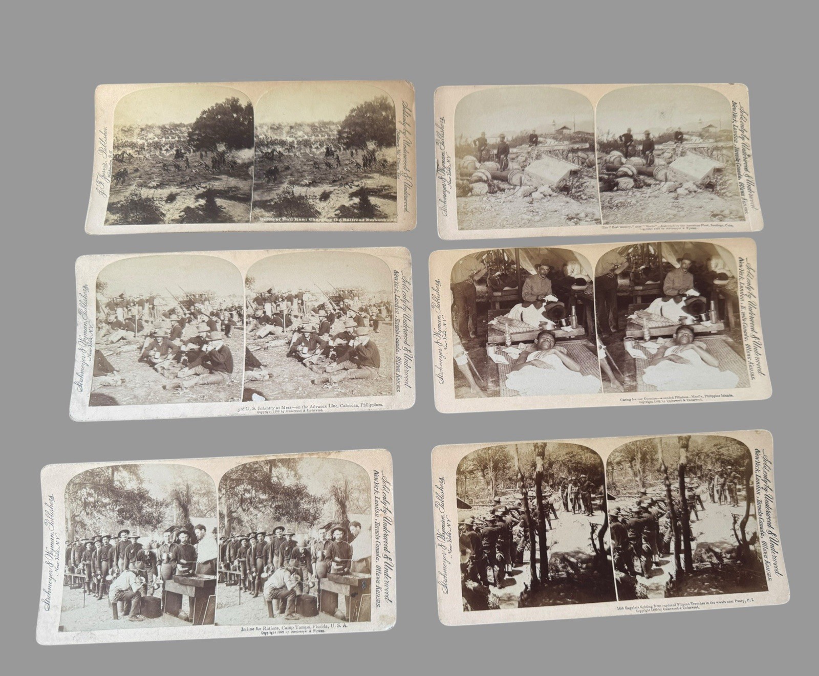 6 Antique Underwood Stereoviews Spanish American War Philippines US Military