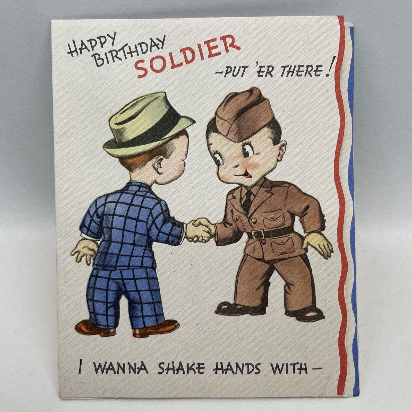 Vintage WWII Era Birthday Greeting Card for Soldier Unused Envelope Folded Paper