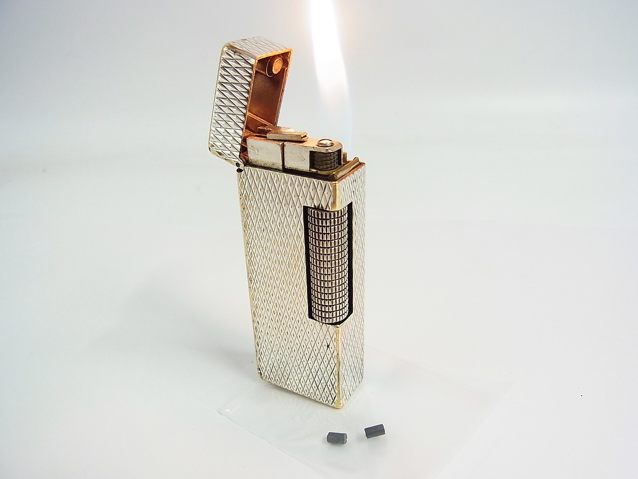 Working Dunhill Rollagas Lighter Silver Plated Vintage with 2pcs flints (b822