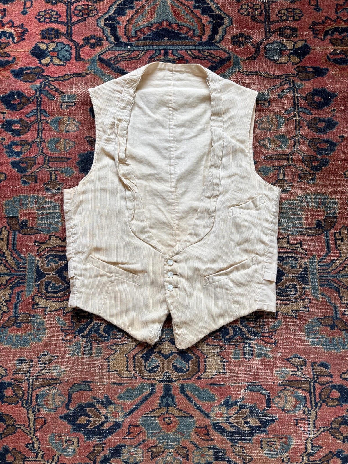 Antique 1910's 1920s Cotton Ivory Vest Mother of Pearl Buttons Small Medium