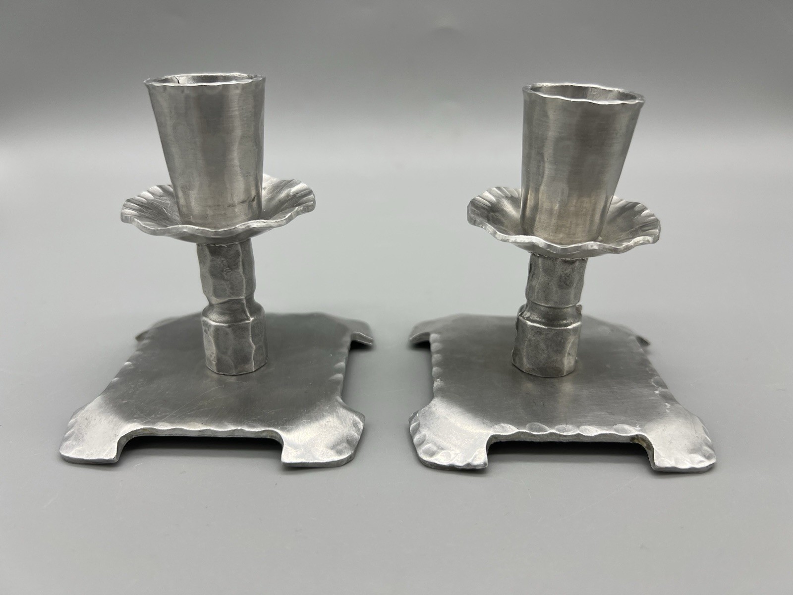 Vintage Pair of Everlast MCM Hand Forged Aluminum Taper Candle Holders
