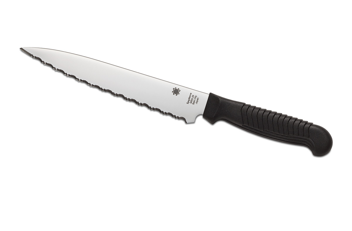 Spyderco Knives Utility Kitchen Knife Cutlery Black Serrated Stainless K04SBK