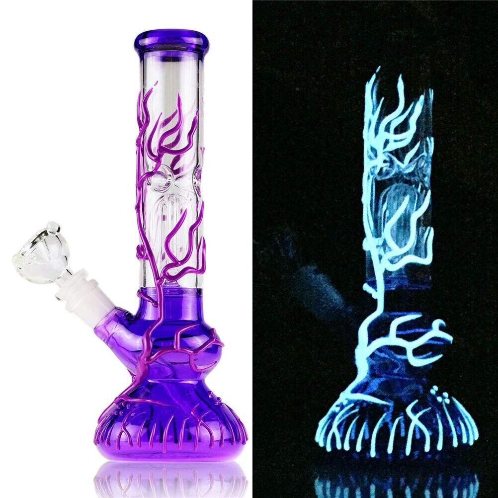 RORA 10'' Purple Glass Bong Water Pipe Glass Hookah Heavy Smoking Bong with Bowl
