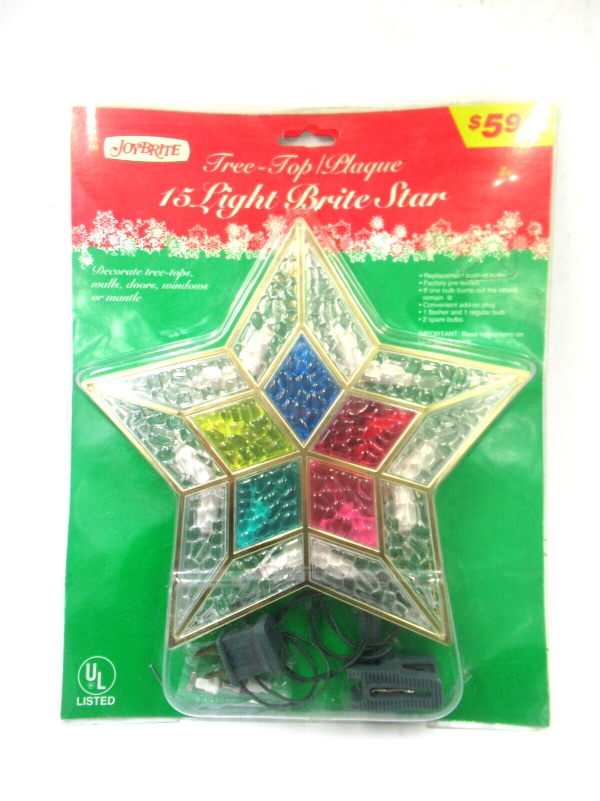 Vtg Christmas Joybrite Star Tree Topper Multicolor Holiday Light NEW IN BOX