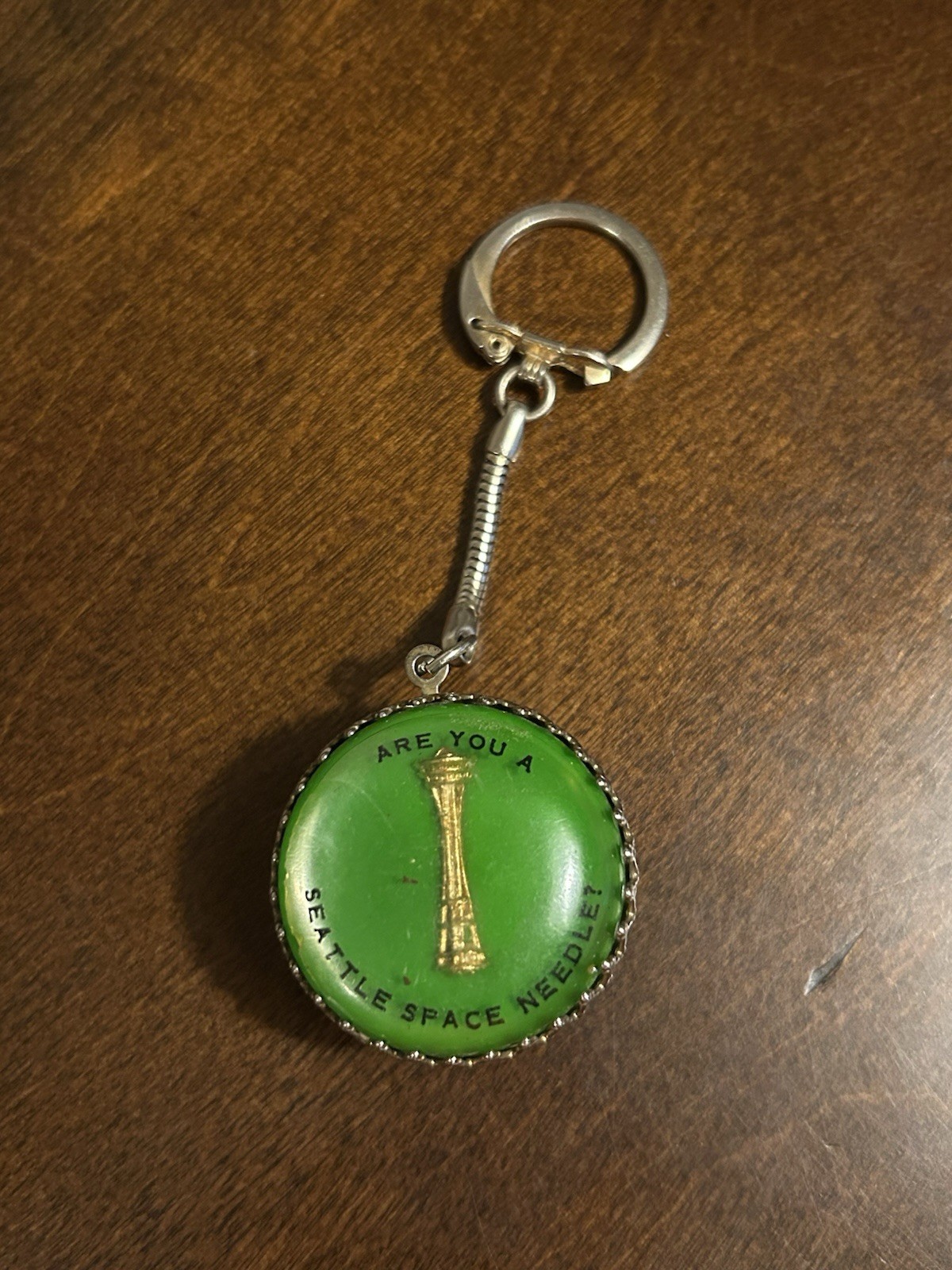 Vintage 60-70s Dome Seattle Space Needle Keychain -You Bet Your Sweet Apple I Am