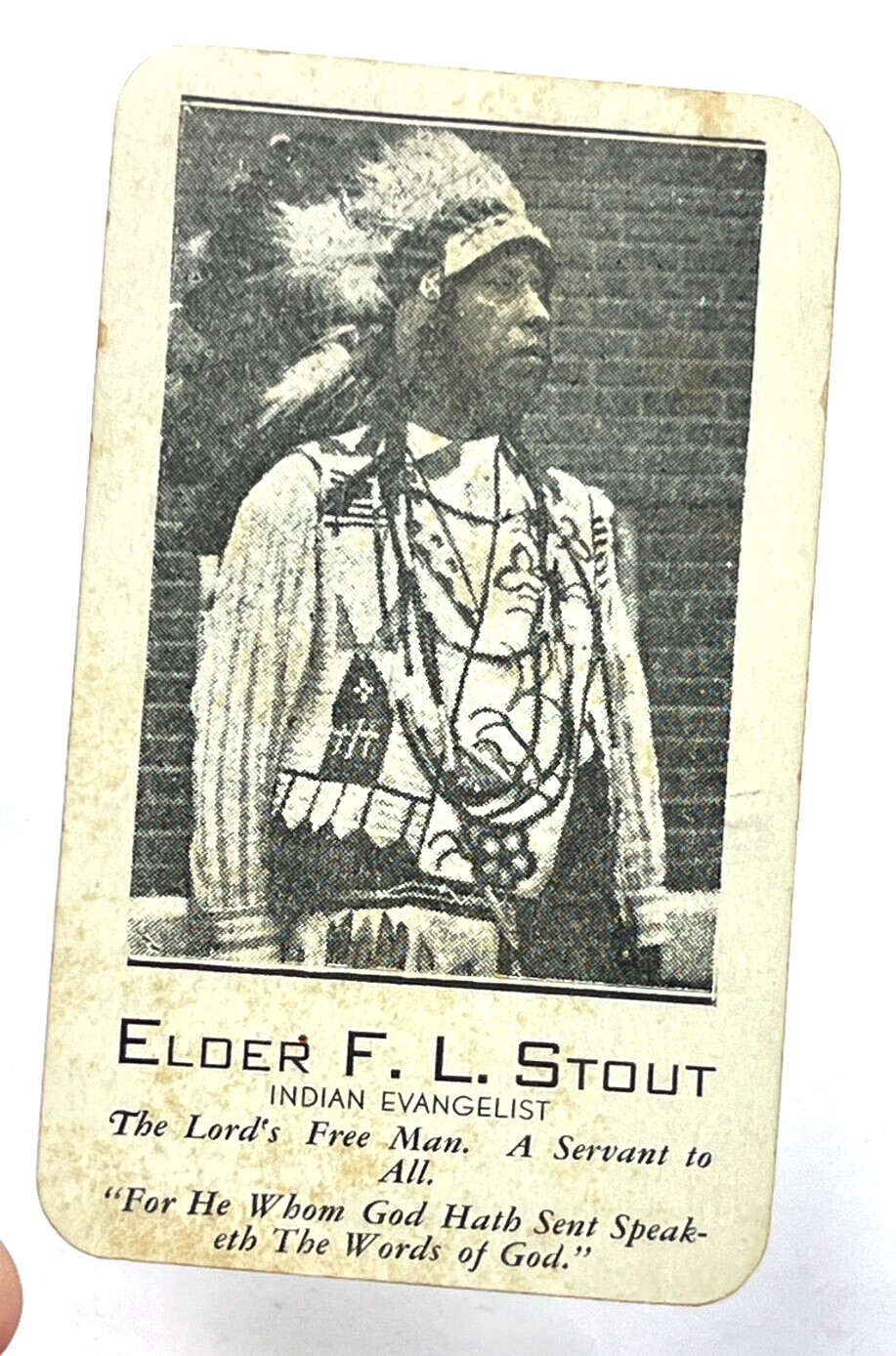 RARE Elder F.L. Stout Indian Evangelist Photo Trade Card Native American Song