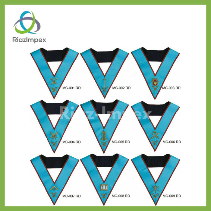 MASONIC AASR SCOTTISH RITE OFFICER COLLARS SET OF 9 HAND EMBROIDERED OFFCLRS - 9