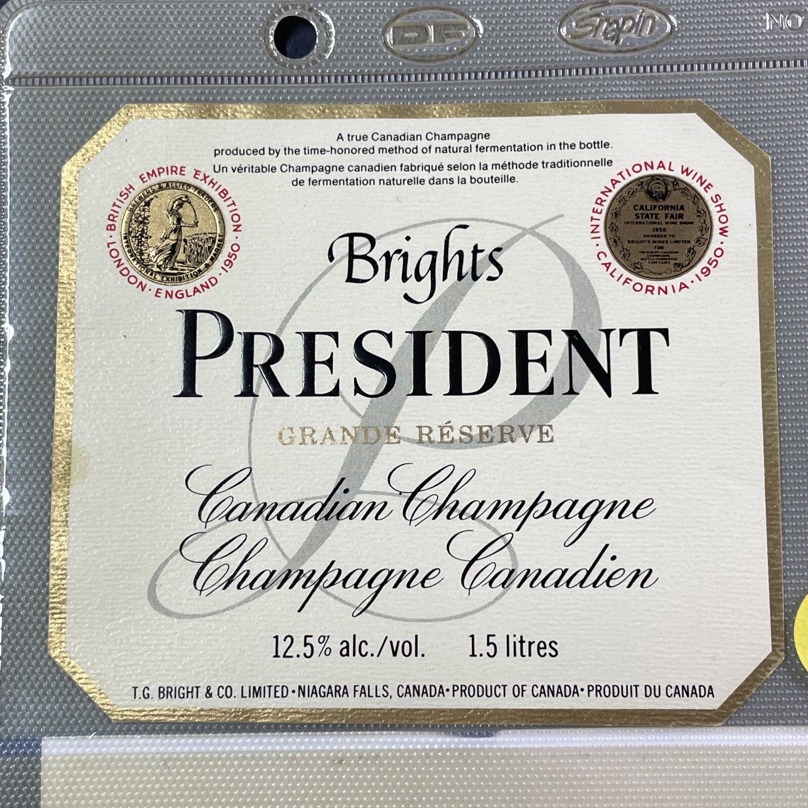 Brights Wine Label PRESIDENT Canadian Champagne NV Grande Réserve Canada