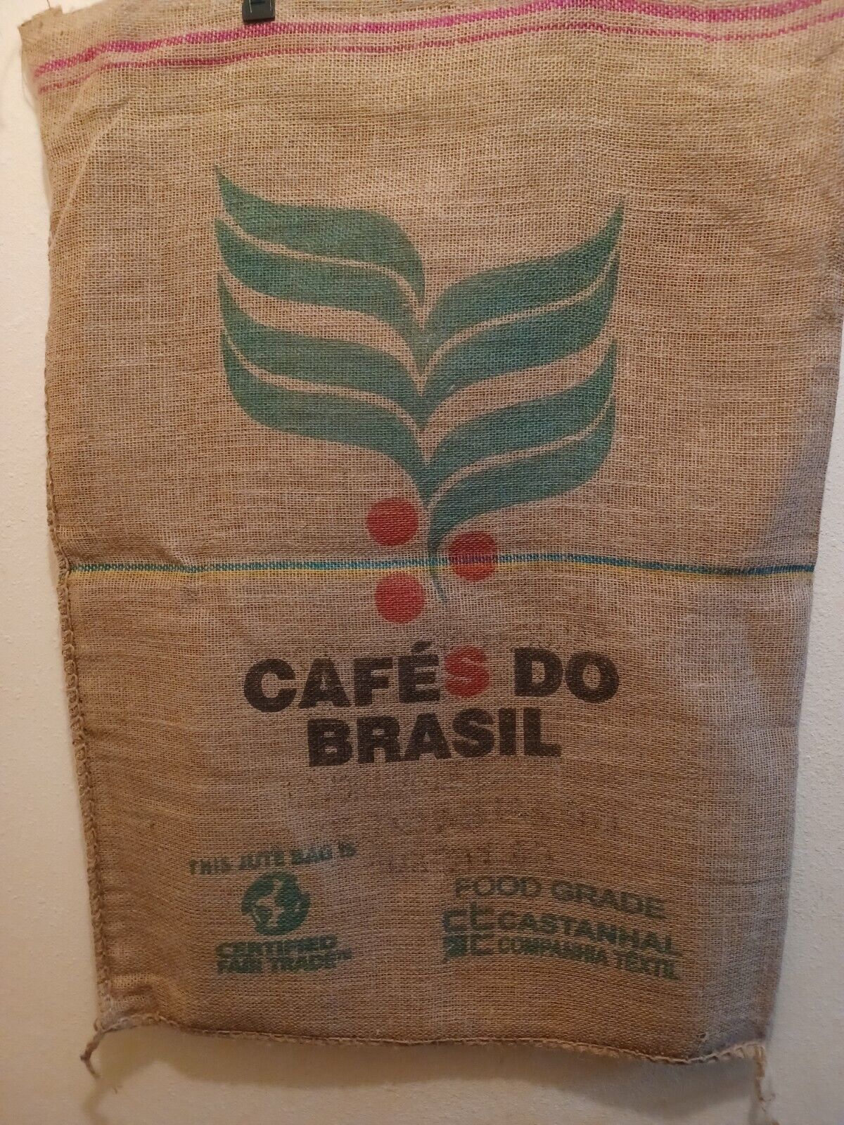 Cafes Do Brasil Burlap Coffee Bean Bag Sack Crafts Wall Hanging Brazil 40\