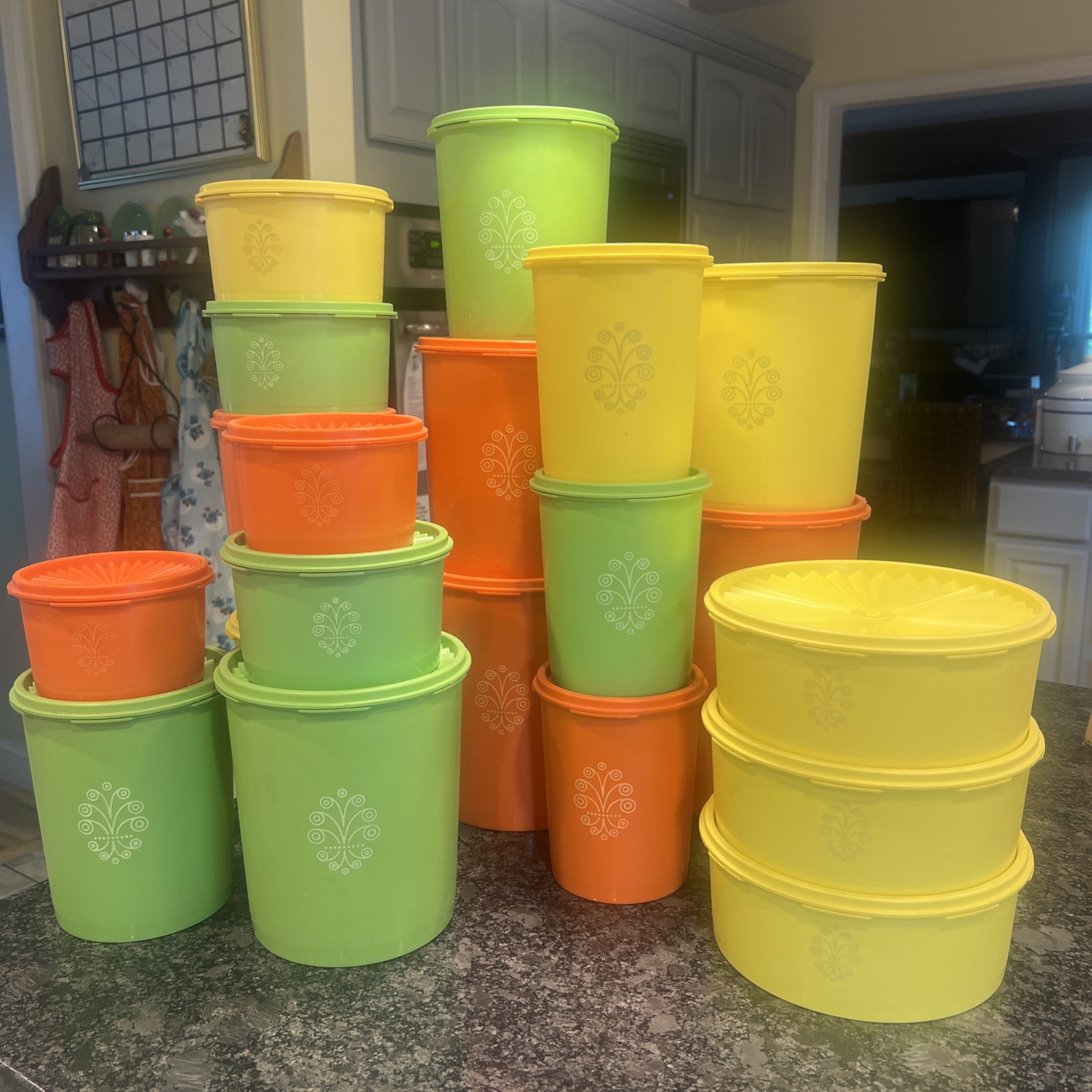 VTG Tupperware Orange, Yellow and Green w/lids