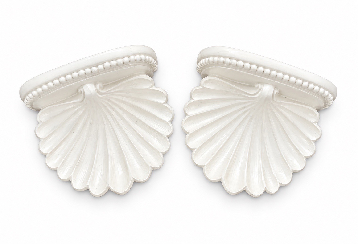 Vintage Molded Fluted Scallop Seashell Shaped White Shell Wall Shelves Sconces