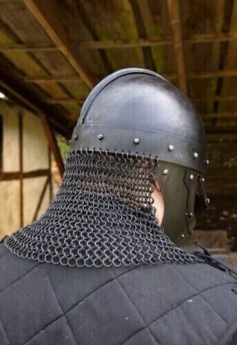 Chainmail Steel Norman Knight Chain Mail Armor Vendel Helmet Viking Medieval New