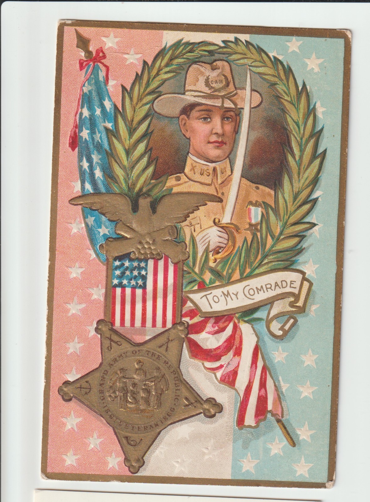 1911 Embossed Patriotic Postcard: To My Comrade Grand Army of the Republic Medal