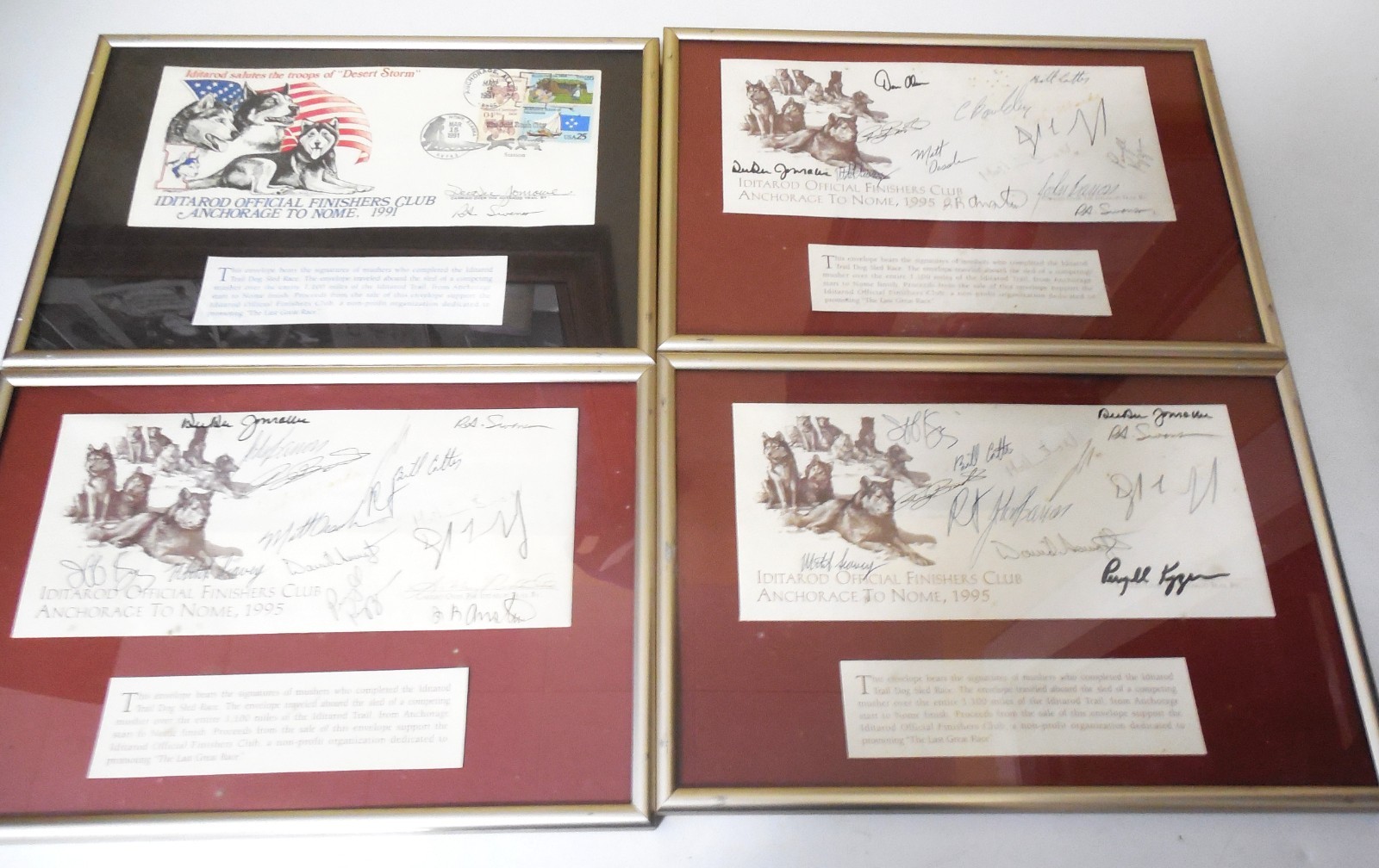 42  vintage Iditarod musher AUTOGRAPHS 4 framed plaques Buser, Swenson.. Alaska