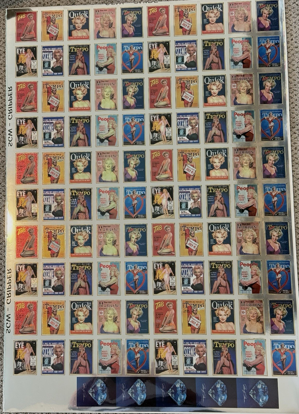 EXTREAMELY RARE Marilyn Monroe Uncut Sheet of Chrome & Diamond Cards (Foil Pack)
