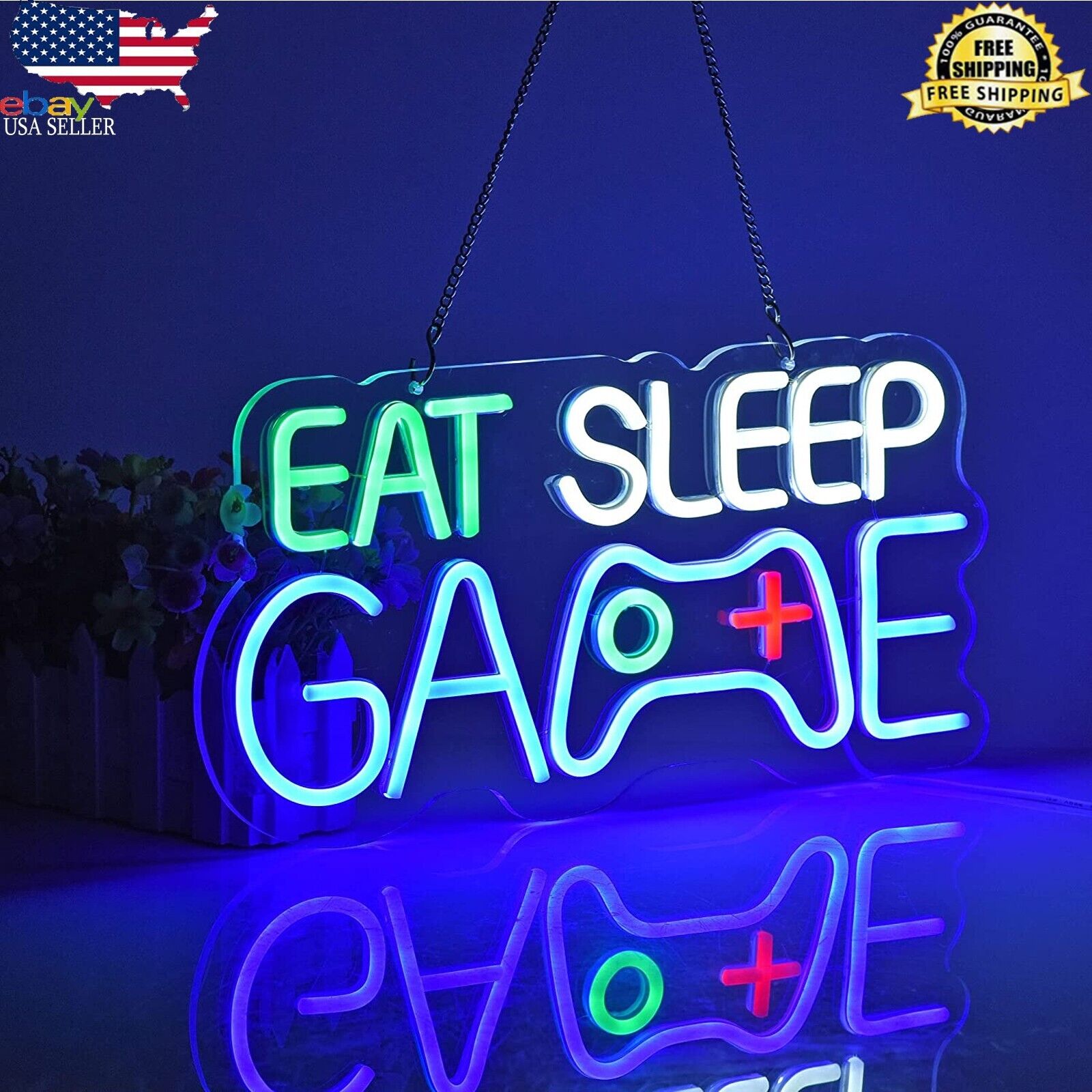 Game Room Decor EAT SLEEP GAME Dimmable LED Neon Sign, Gaming Neon Light Signs