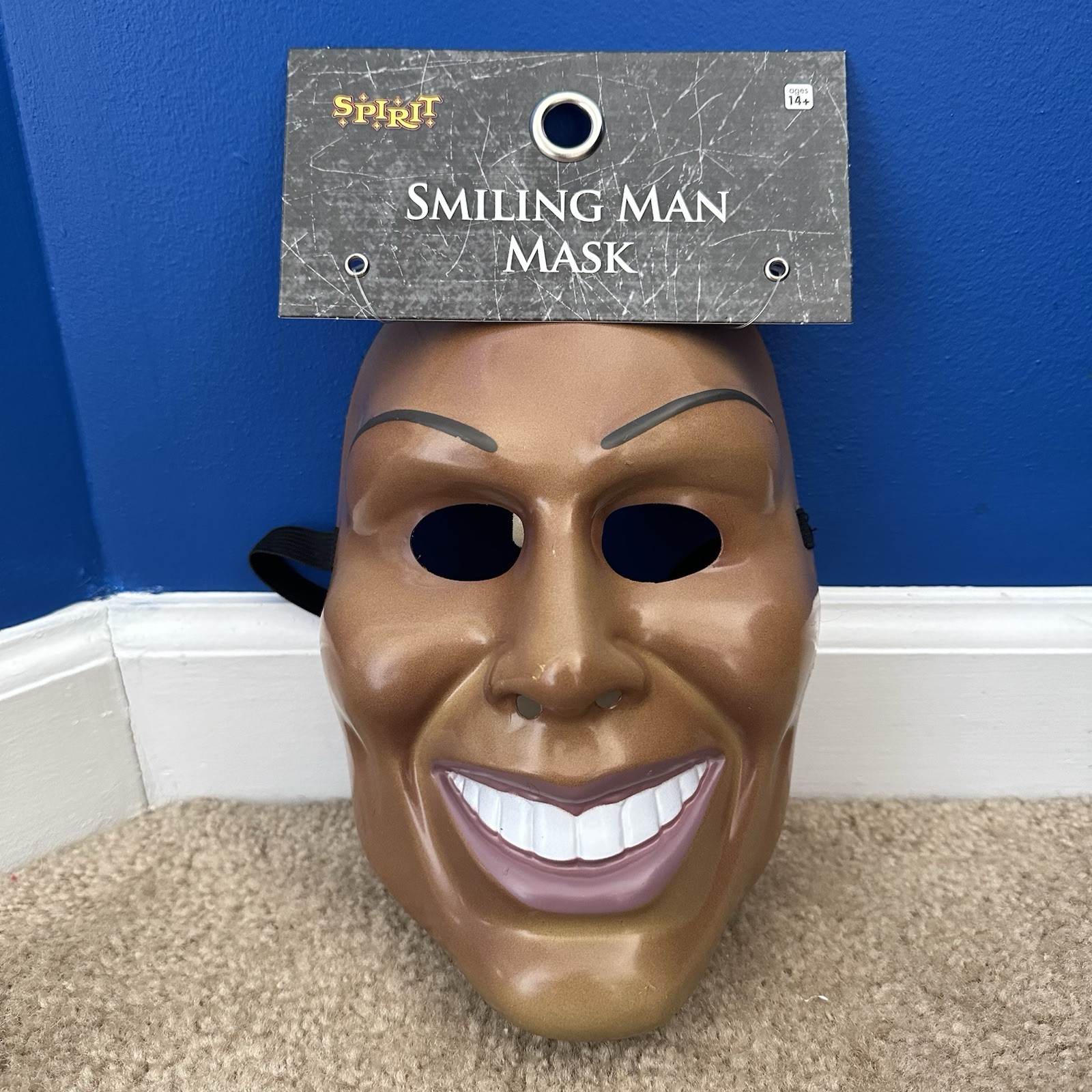 Spirit Halloween Smiling Man Mask Creepy Smile Brand New