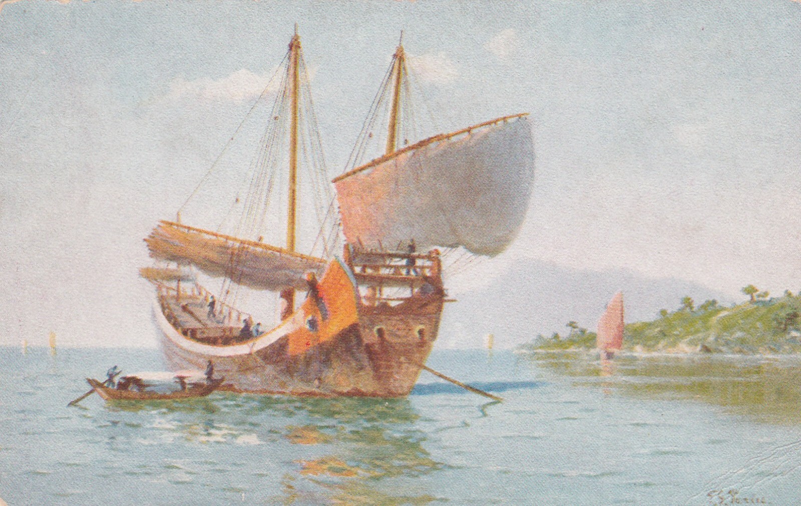 Novelty Postcard A Panel Card An Artist Drawn Picture of a Sailing Boat Novelty Postcard A Panel Card An Artist Drawn Picture of a Sailing Boat