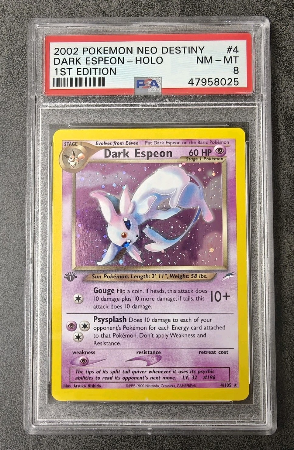 Pokemon Dark Espeon Neo Destiny 1st Edition Holo Rare #4/ 105 PSA 8