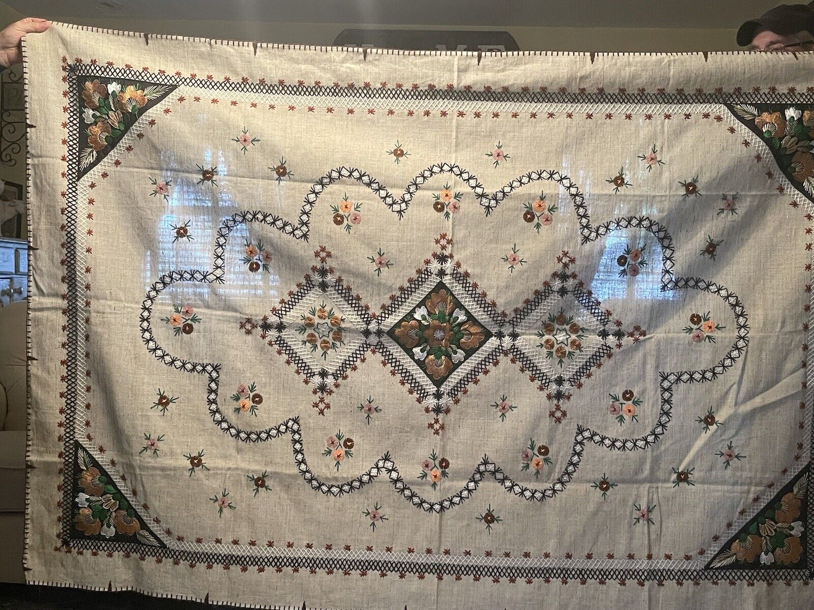 Uzbek Suzani Hand Embroidered Tablecloth/Wall Hanging Amazing Piece Vintage