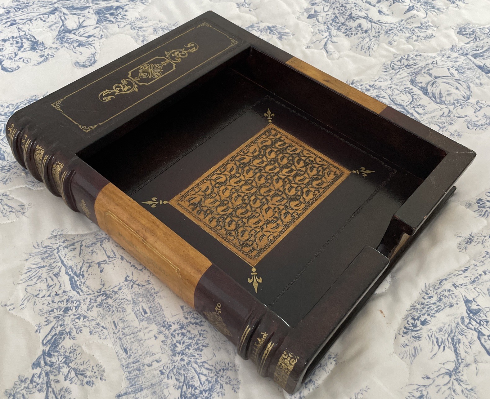 Vintage Maitland Smith Leather Faux Book Desk Caddy Stationary Letters RARE
