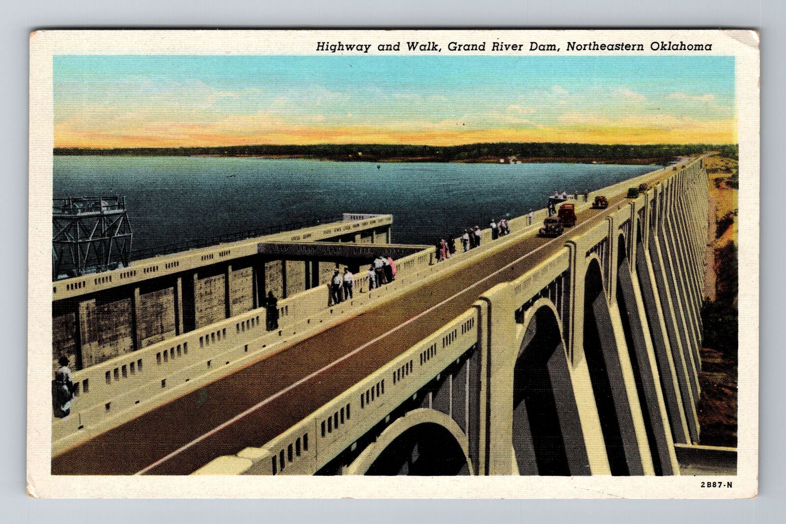 OK-Oklahoma, Highway And Walk, Grand River Dam, Antique, Vintage Postcard