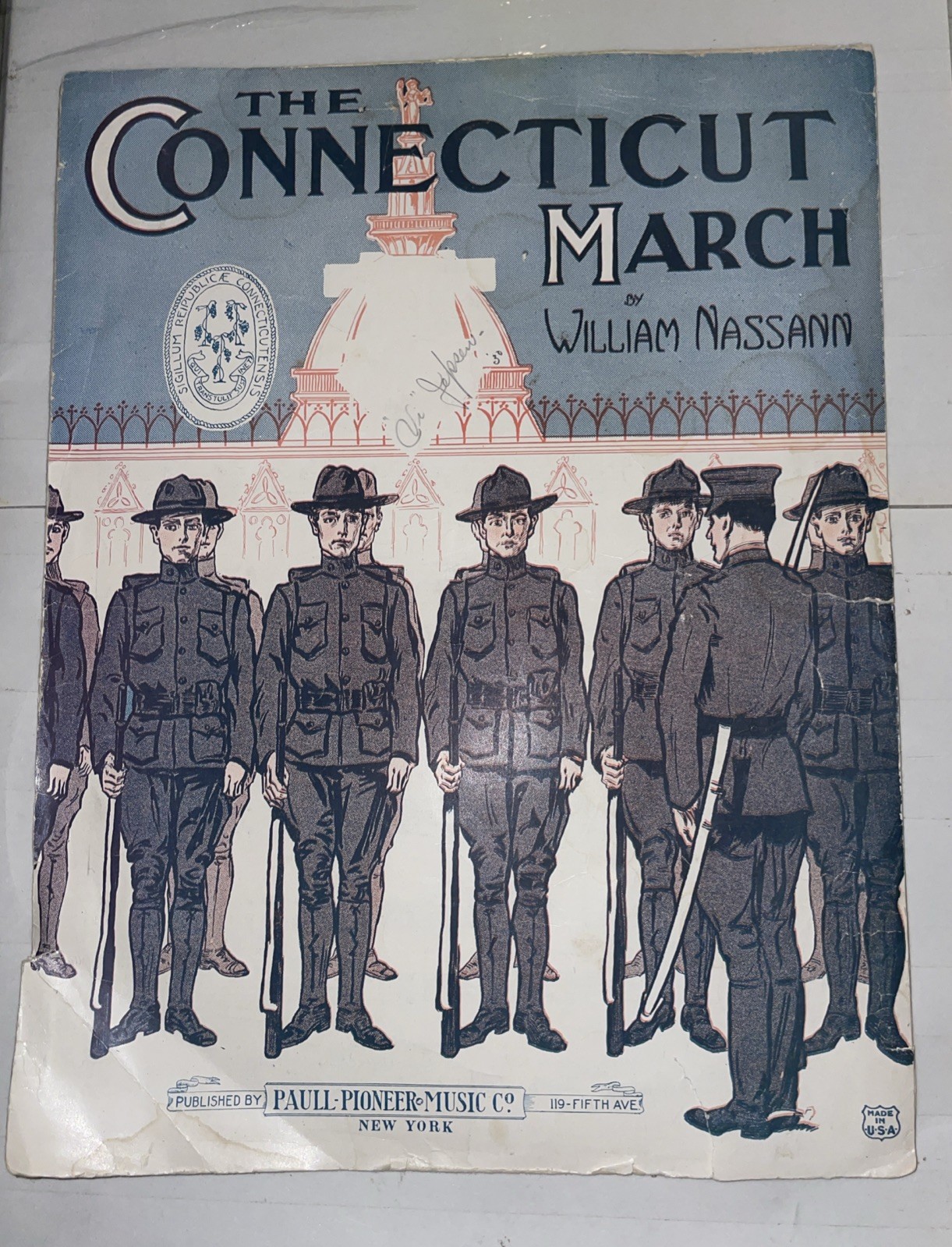 The Connecticut March Sheet Music By Nassann Military Patriotic Army C. 1911
