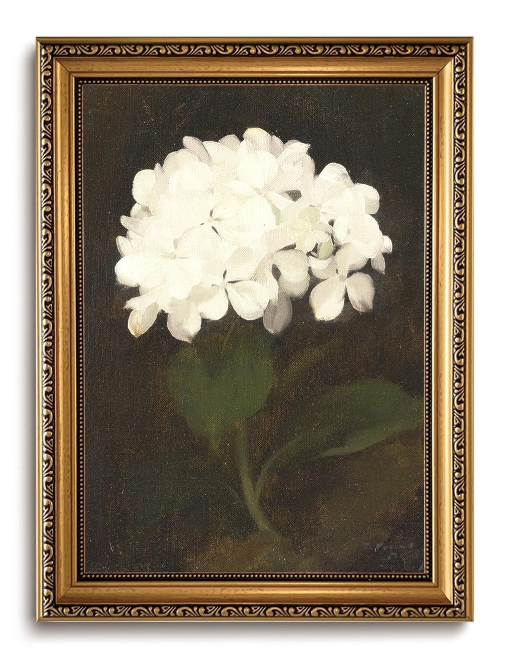 KISSFOX Gold Framed Wall Art Hydrangea Floral Canvas Vintage Moody Still Life