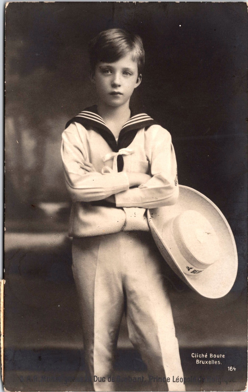 YOUNG PRINCE LEOPOLD III OF BELGIUM : IN SAILOR SUIT : RARE RPPC  1912
