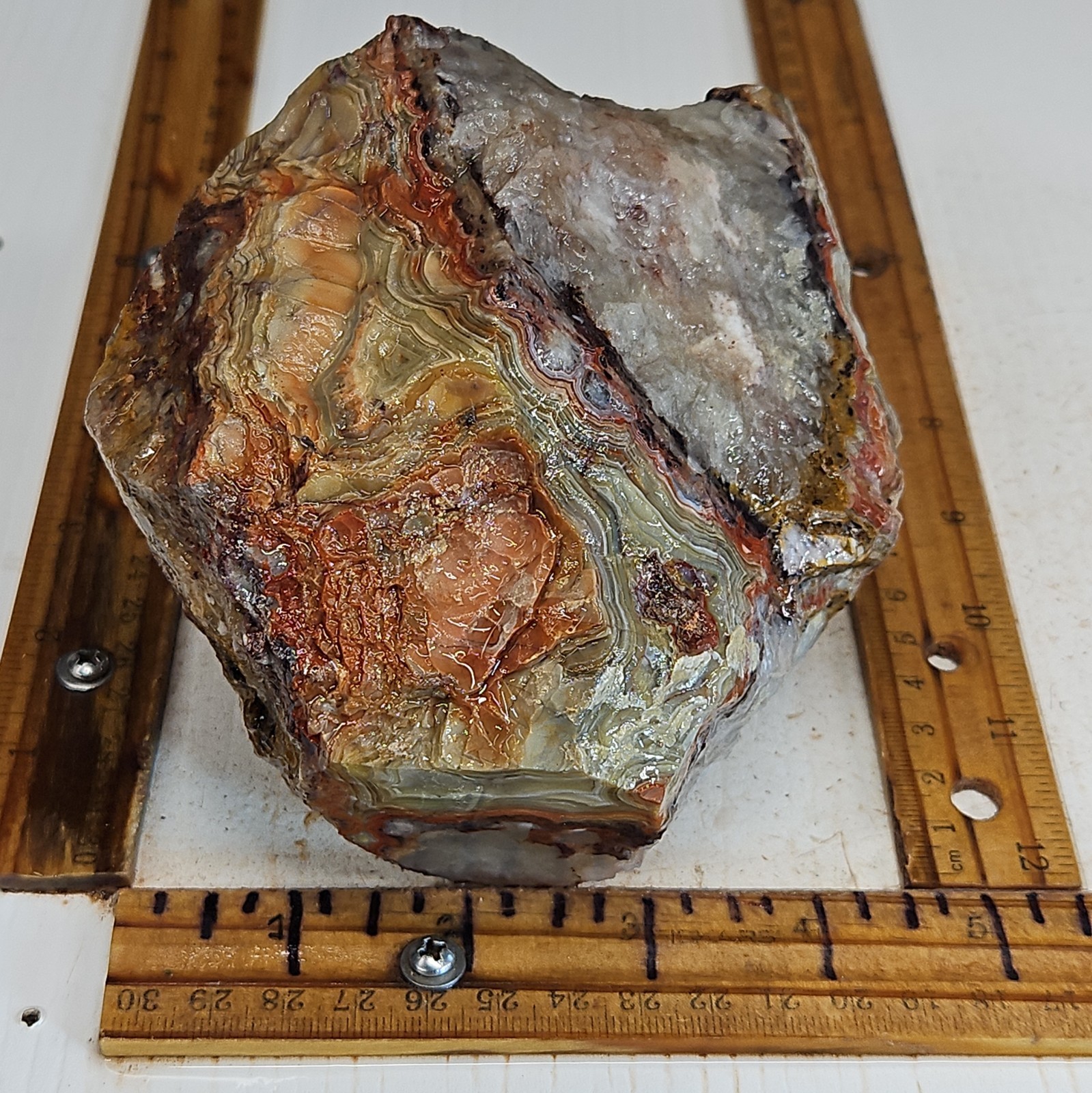 laguna lace agate rough. Spectacular bold colors, sharp banding 3lbs 5.2oz.
