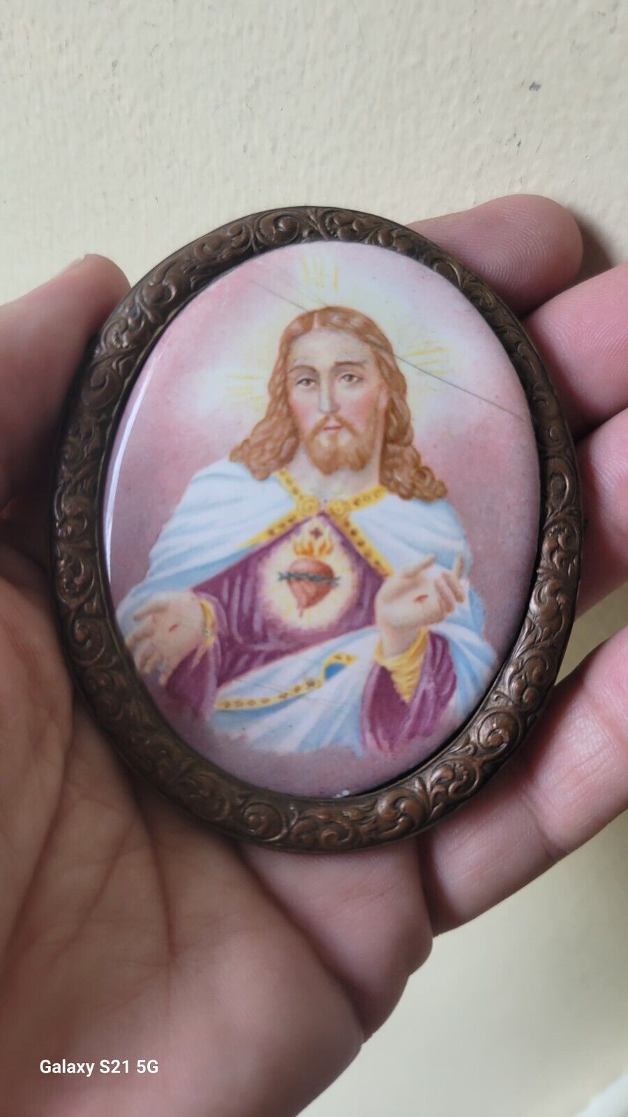 Antique Hand Painted Enameled Miniature Painting of Jesus Christ c1810