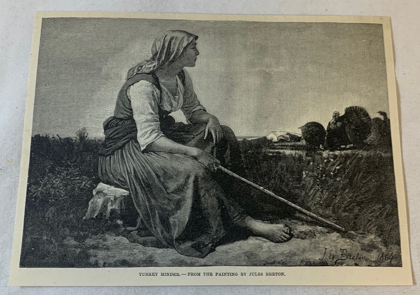 1894 magazine engraving ~ TURKEY MINDER ~ Jules Breton