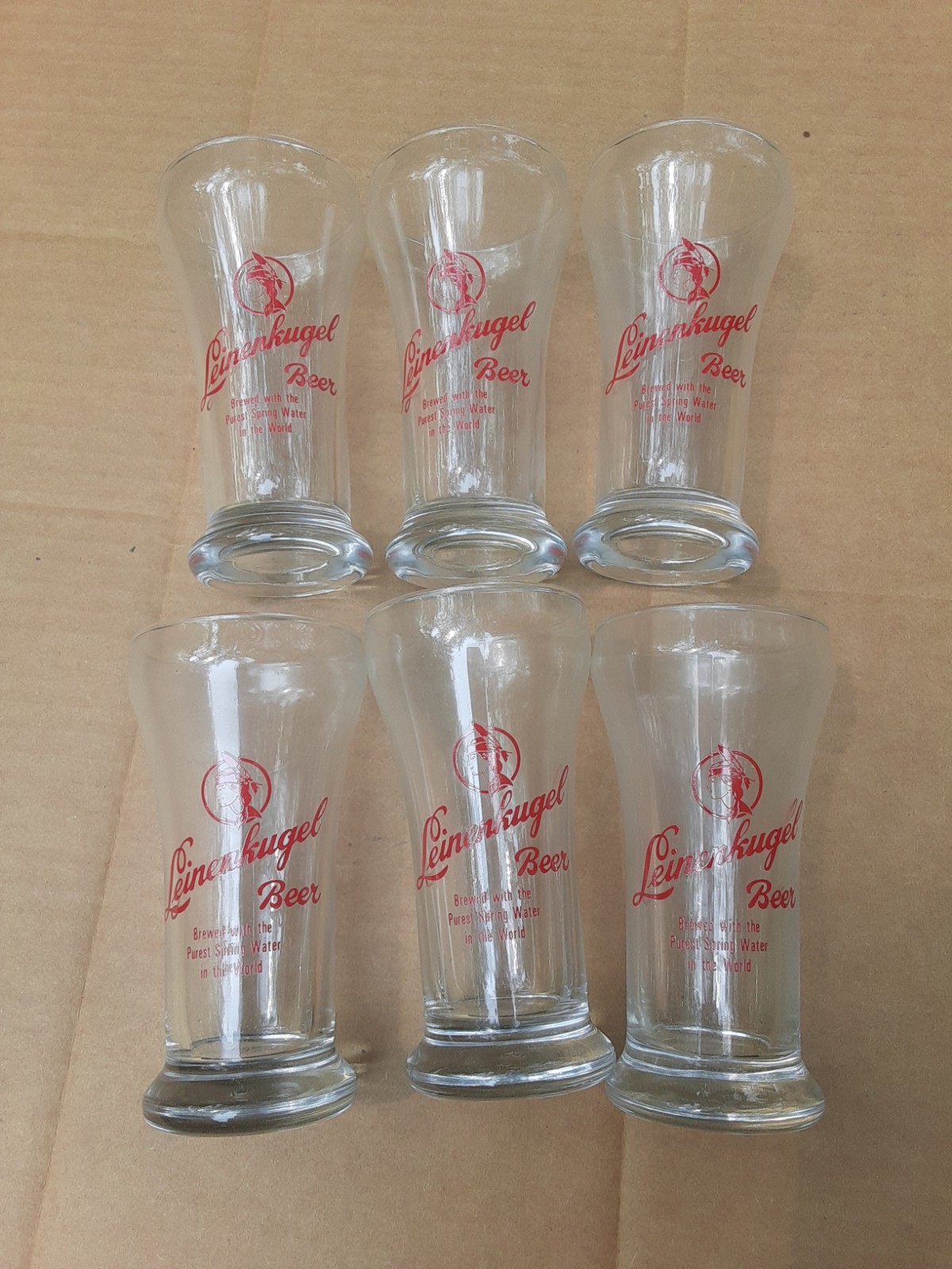 (6) Vintage Leinenkugel's Brewery 7 oz. Glasses Native Maiden Logo in orig. box