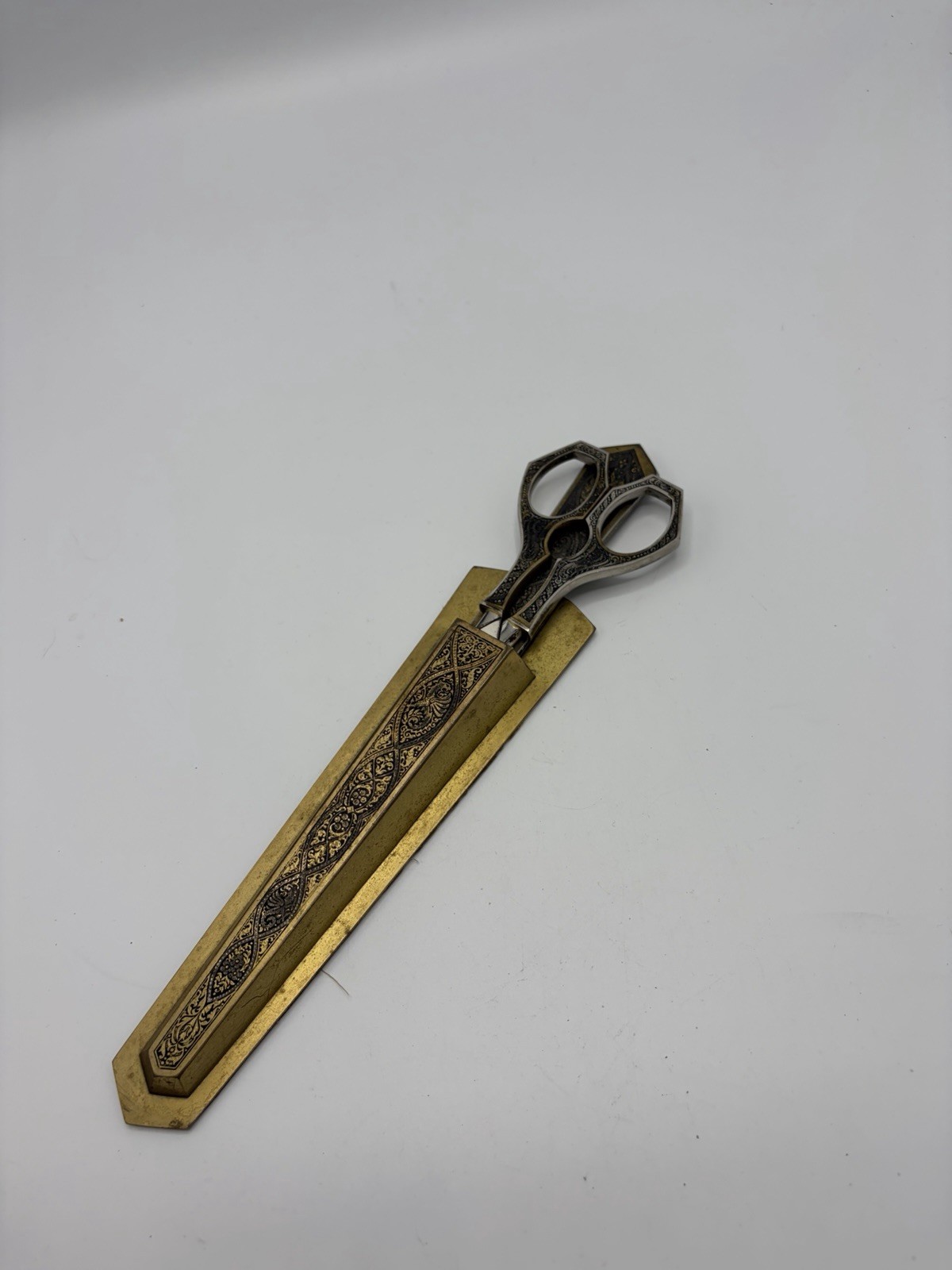 Vintage Griffon Germany Metal Scissors Letter Opener Desk Set Engraved Victorian