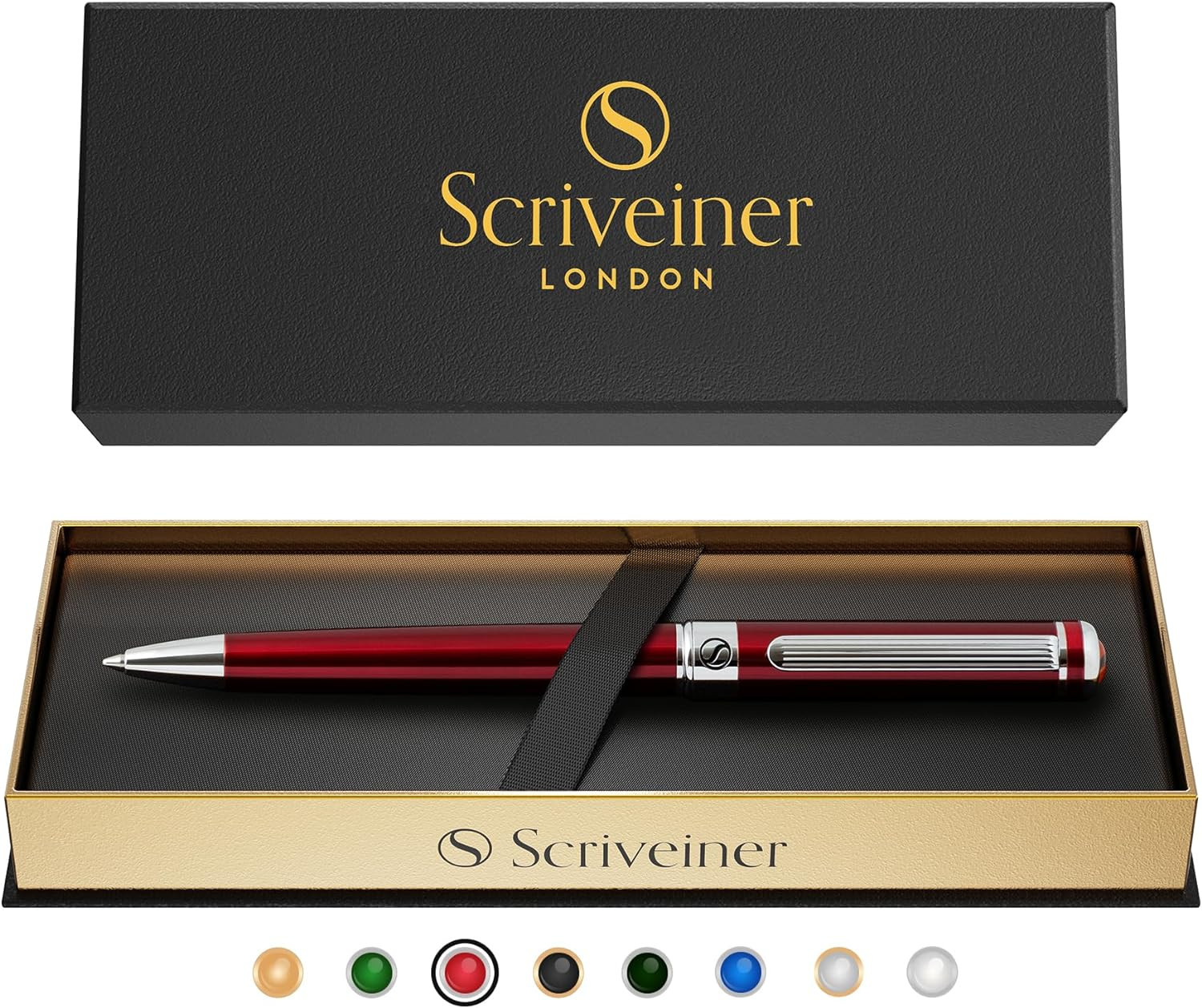Scriveiner Deep Crimson Ballpoint Pen - Stunning Red Lacquer Luxury Pen, Chrome