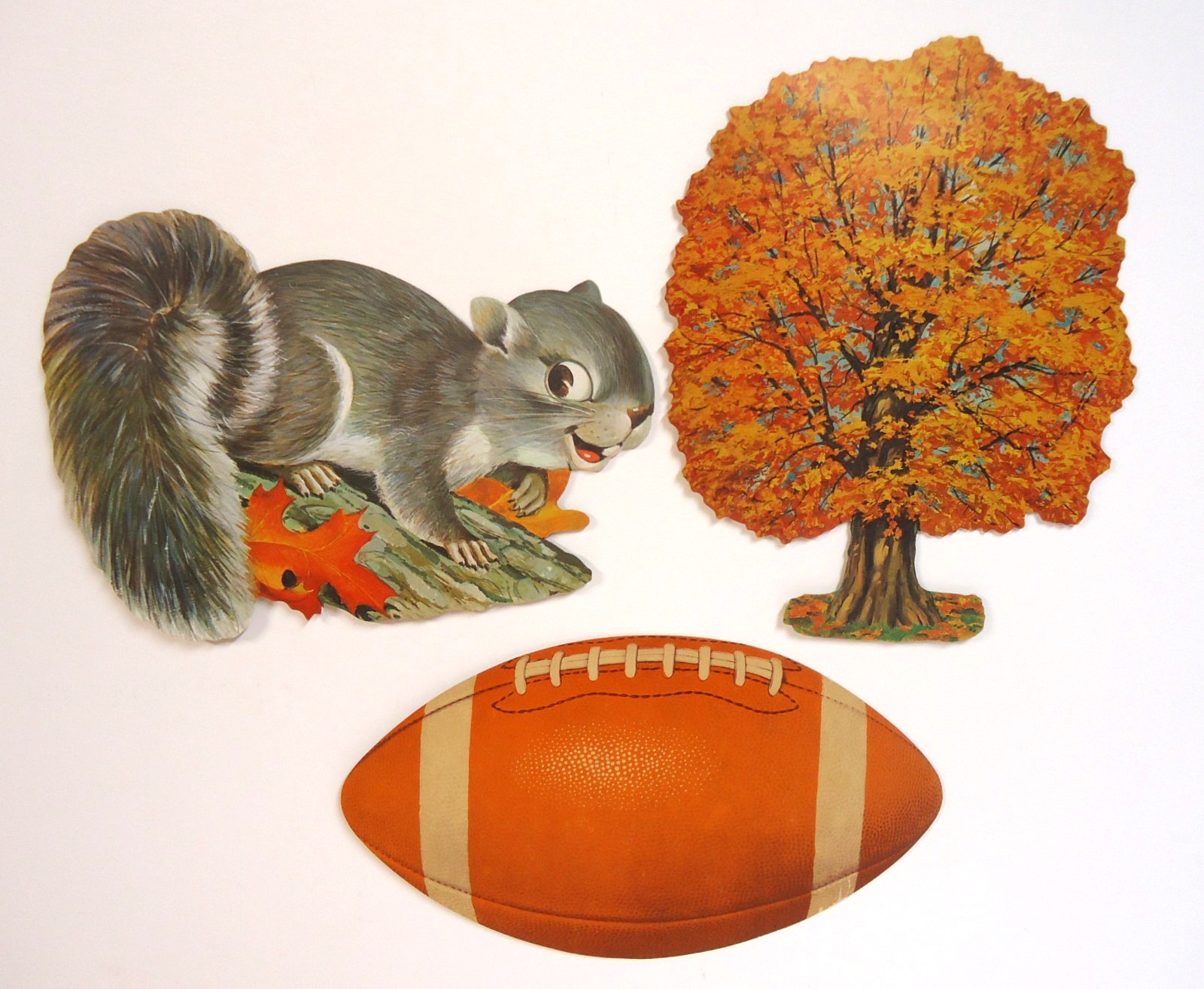 3 Vintage Die Cut Fall Decorations Squirrel Football Fall Tree