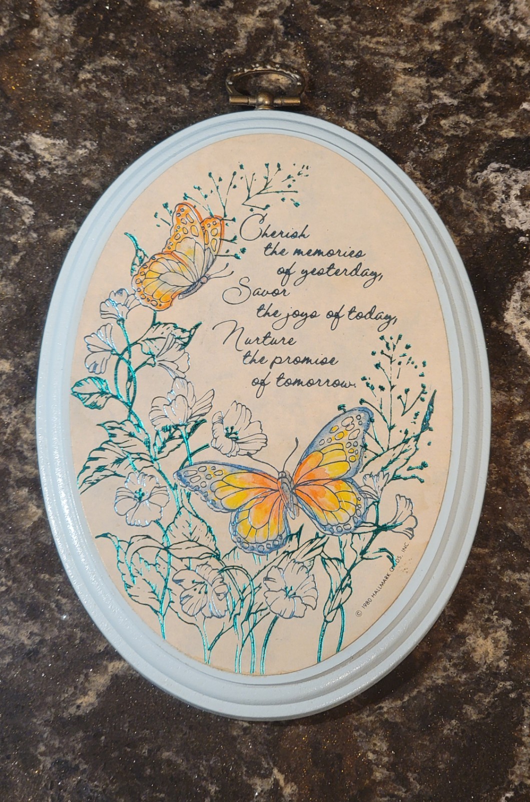 Vintage 1980 Hallmark Plaque w/ Metallic Butterflies - Cottagecore Farmhouse