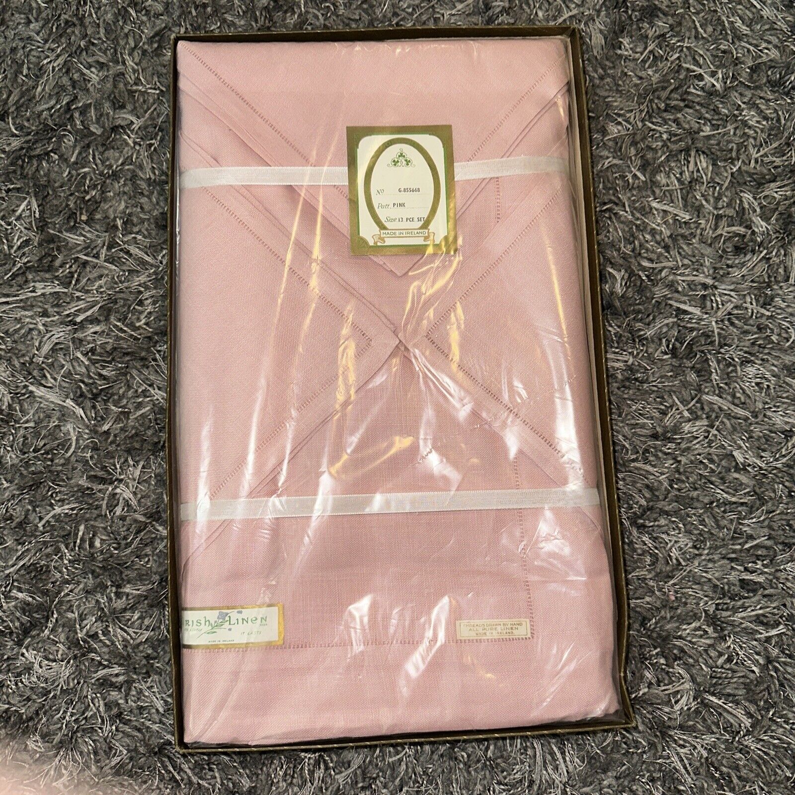 New Vintage Pink Irish Linen Threads Drawn By Hand All Pure Linen, 13 Piece Set
