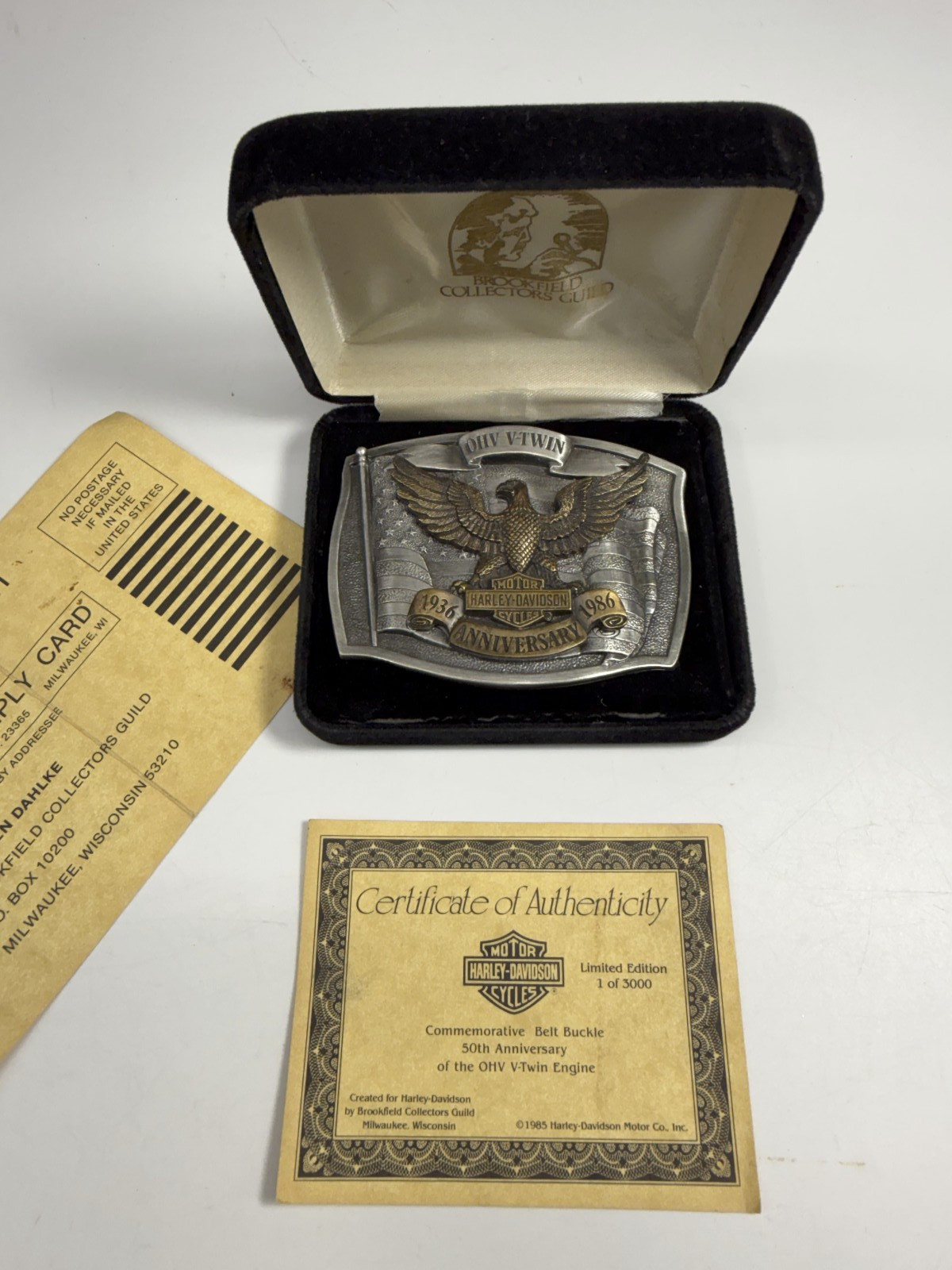 NOS Harley Davidson Ohv V-Twin Engine 50th Anniversary 1986 Belt Buckle