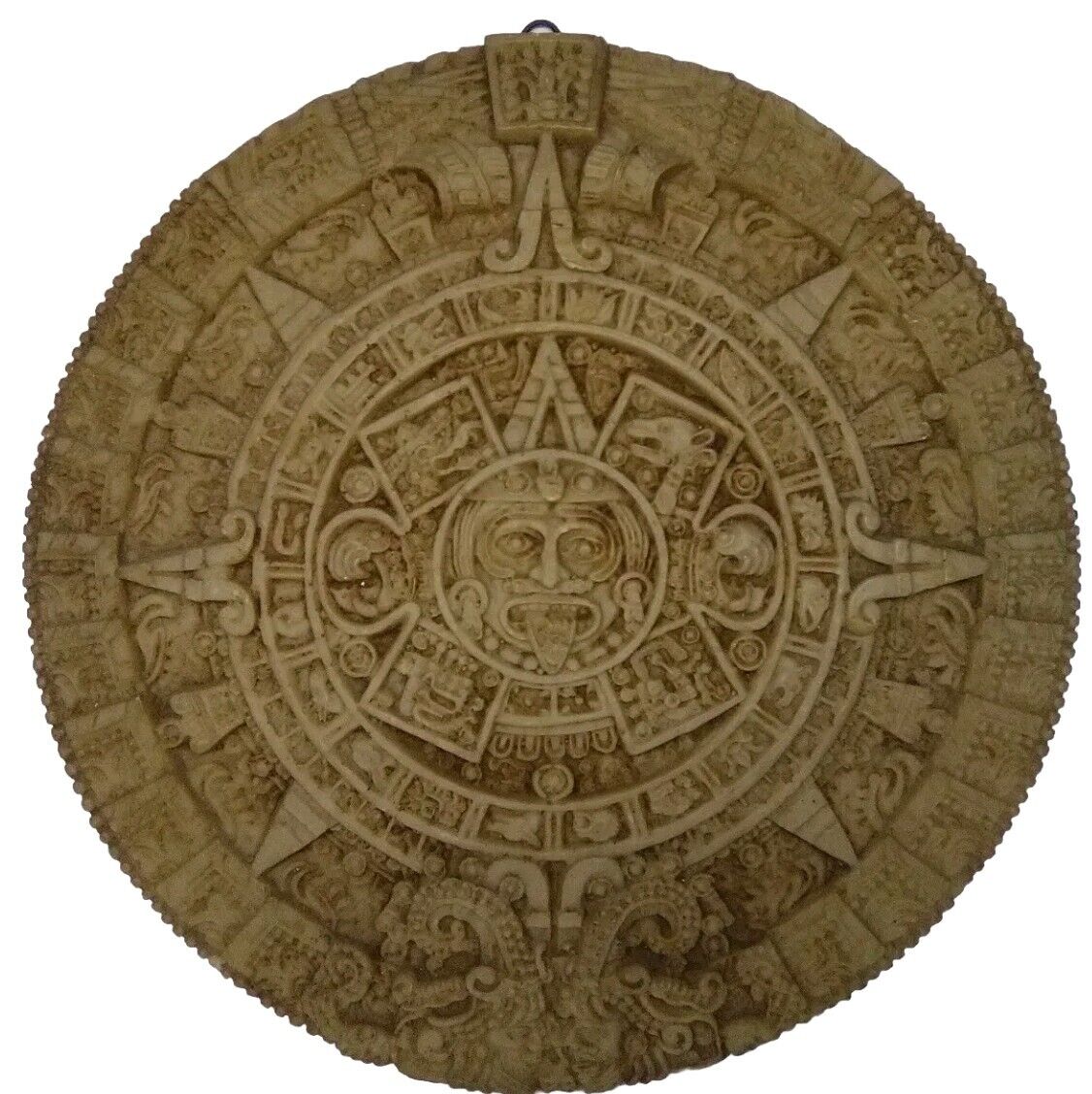 Vintage Hecho En Mexico Aztec Calendar tan Stone Wall Hanging Plaque 11.1/8\