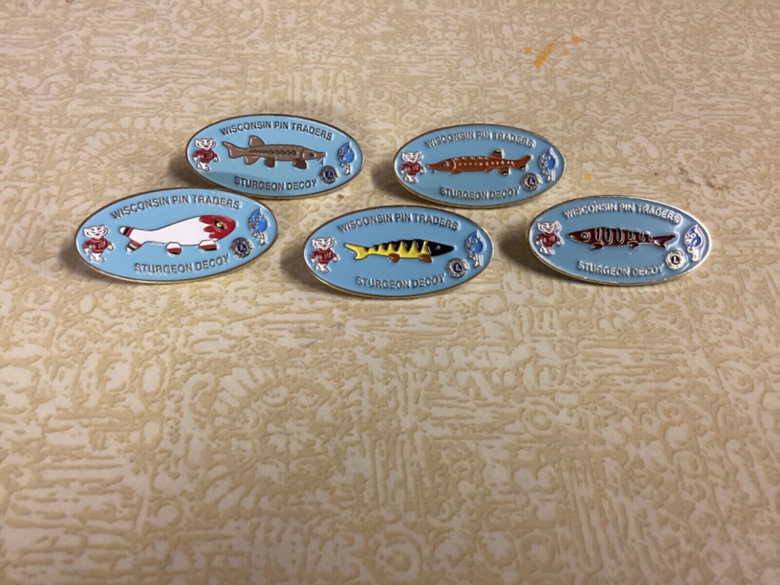 Lions Club Pin: 5 Wisconsin Pin Traders Sturgeon Decoy Pins