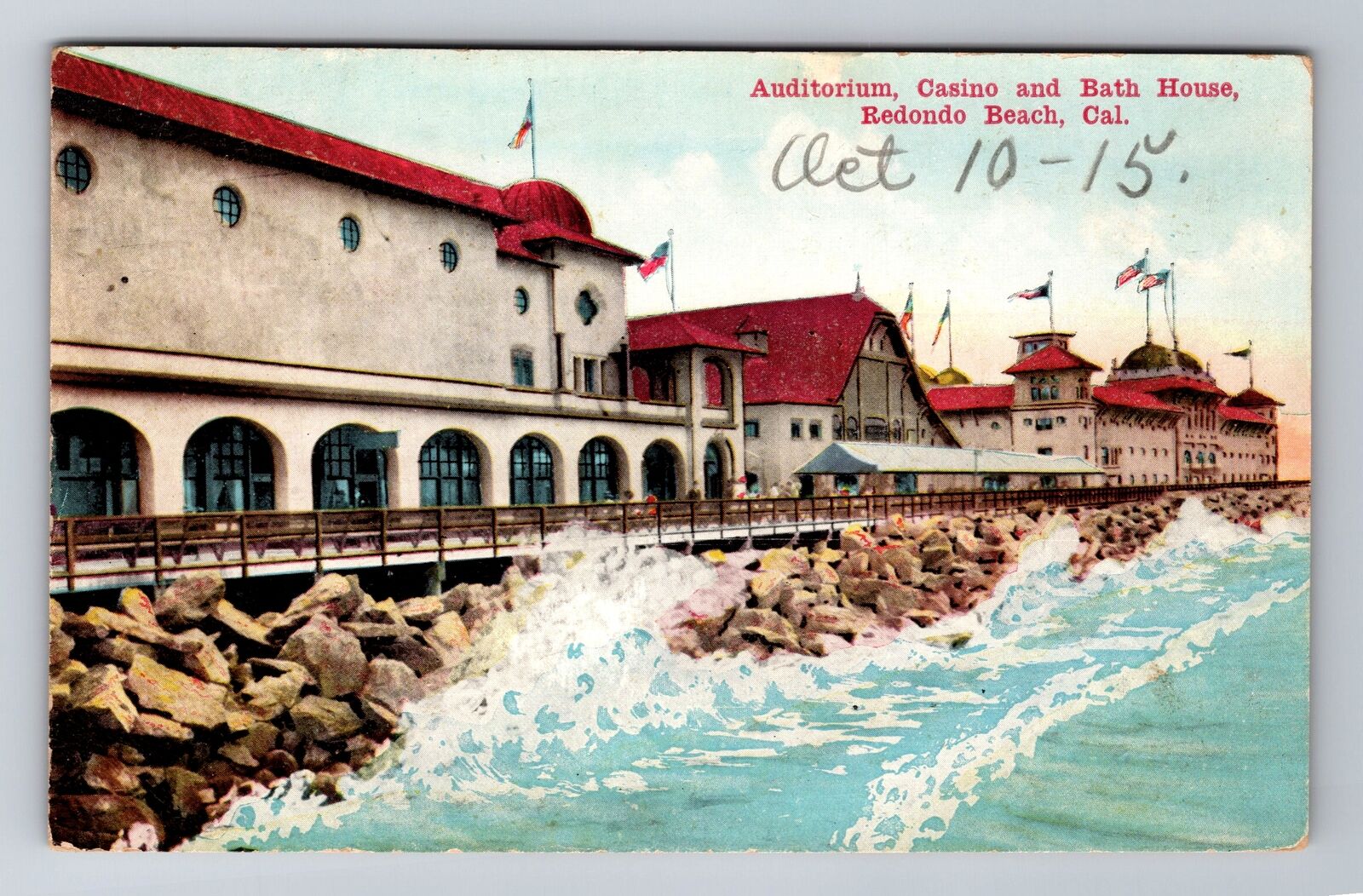 Redondo Beach CA-California, Auditorium Casino, Bath House, Vintage Postcard